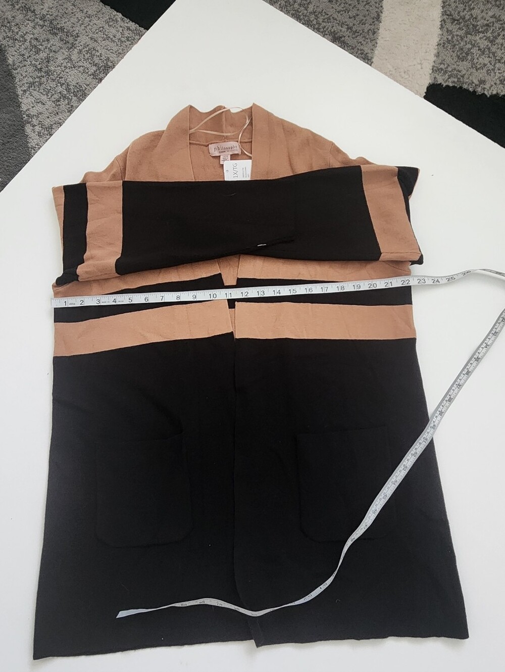 NWT Philosophy Colorblock Open Front Cardigan Sweater Black Camel 1X